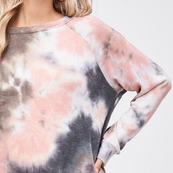 Tie Dye Soft Sleep Lounge Set CORAL/PINK/GREY - Picture 7 of 9